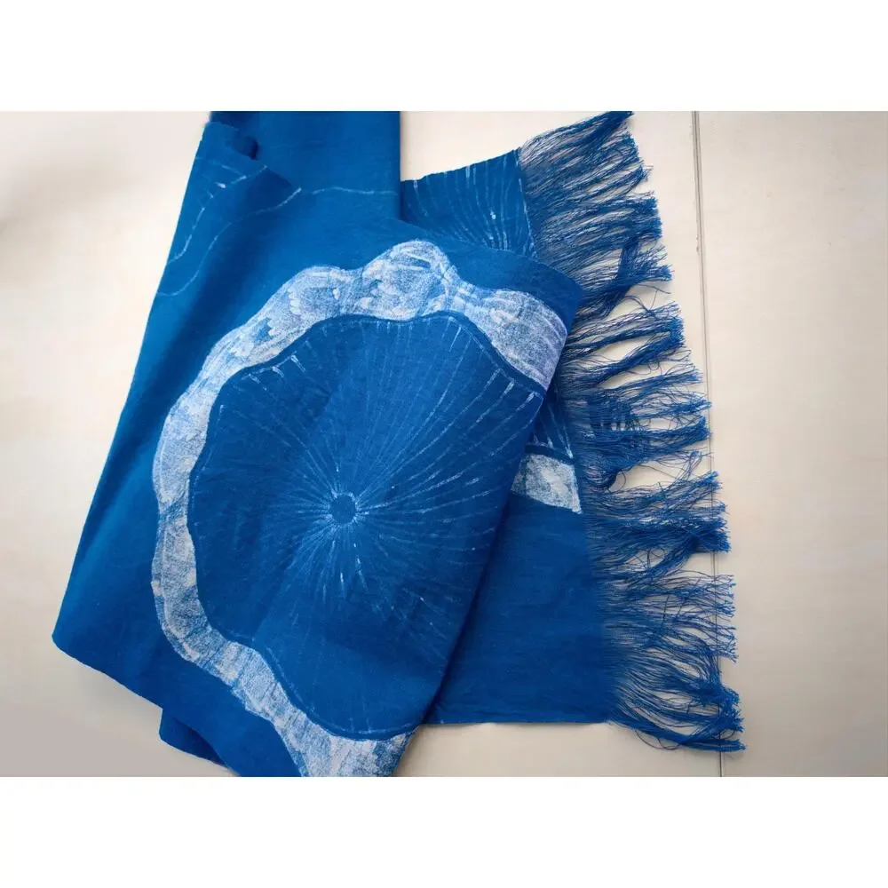 Handmade Cotton Table Runner | Indigo Batik | Lotus Decor | Botanical Dining